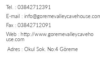 Greme Valley Cave House iletiim bilgileri