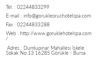 Grkle Oru Hotel Spa iletiim bilgileri