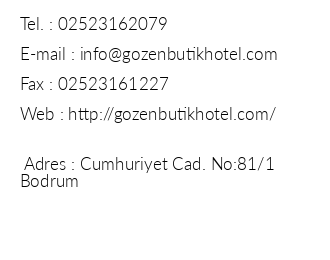 Gzen Butik Hotel iletiim bilgileri