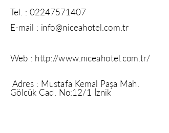 Grand Nicea Hotel iletiim bilgileri