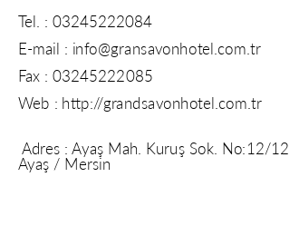 Grand Savon Hotel iletiim bilgileri