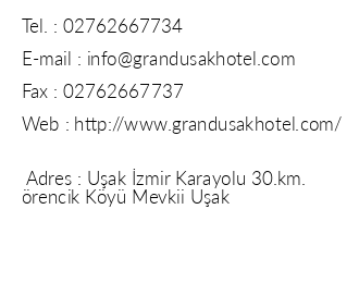 Grand Uak Hotel Thermal & Spa iletiim bilgileri