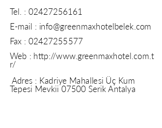 Green Max Hotel iletiim bilgileri