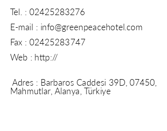 Hotel Green Peace iletiim bilgileri