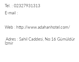 Gmldr Adahan Hotel iletiim bilgileri