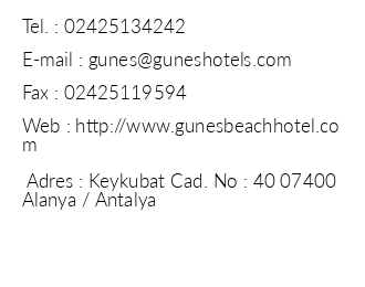 Gne Beach Hotel iletiim bilgileri