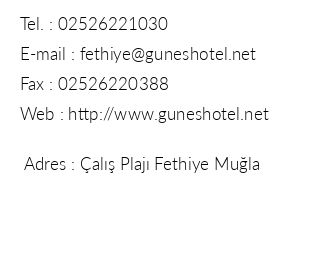 Gne Hotel Fethiye iletiim bilgileri