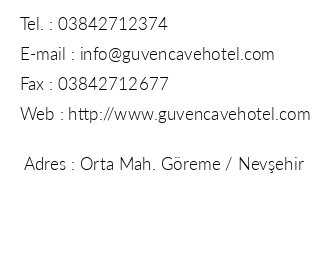 Gven Cave Hotel iletiim bilgileri