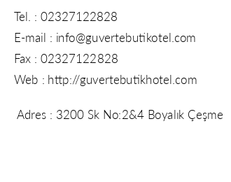 Gverte Butik Otel iletiim bilgileri