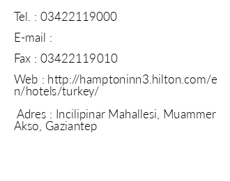 Hampton By Hilton Gaziantep iletiim bilgileri