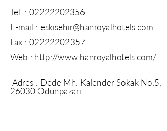 Han Royal Hotels Eskiehir iletiim bilgileri