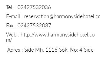 Harmony Side Hotel iletiim bilgileri