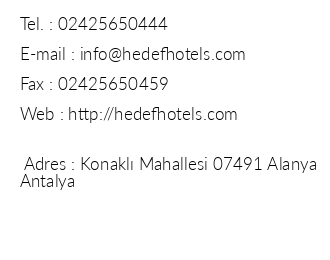Hedef Resort Hotel & Spa iletiim bilgileri