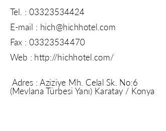 Hich Hotel Konya iletiim bilgileri