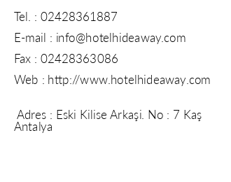 Hideaway Hotel iletiim bilgileri