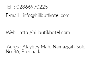 Hill Butik Otel iletiim bilgileri