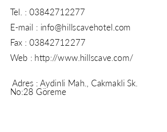 Hills Cave Hotel iletiim bilgileri