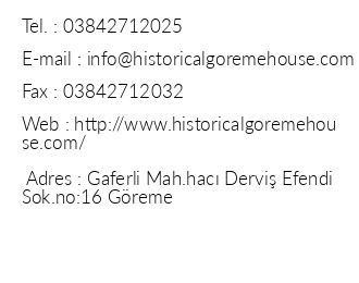 Historical Greme House iletiim bilgileri