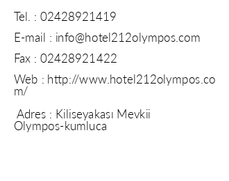 Hotel 212 Olympos iletiim bilgileri