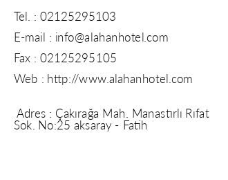Hotel Alahan iletiim bilgileri
