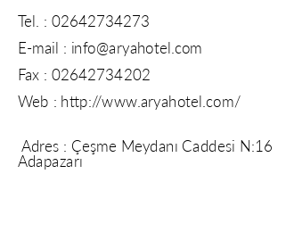 Hotel Arya iletiim bilgileri
