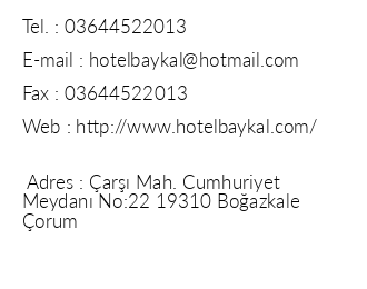 Hotel Baykal Boazkale iletiim bilgileri