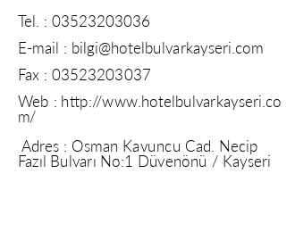 Hotel Bulvar Kayseri iletiim bilgileri