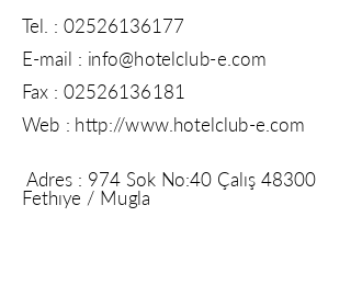 Hotel Club E iletiim bilgileri