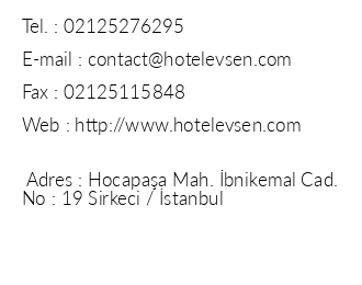 Hotel Evsen iletiim bilgileri