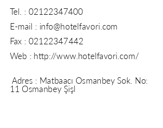 Hotel Favori Nianta iletiim bilgileri