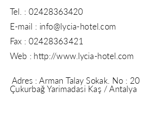 Lycia Hotel iletiim bilgileri