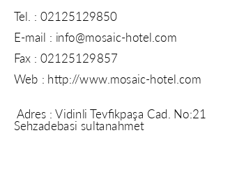 Mosaic Hotel iletiim bilgileri