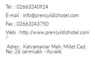 Hotel Prens Yldz iletiim bilgileri