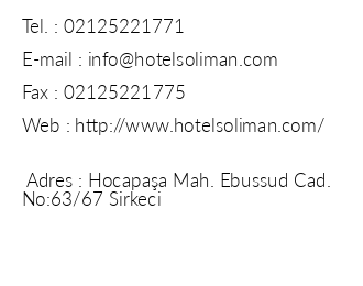 Hotel Soliman iletiim bilgileri