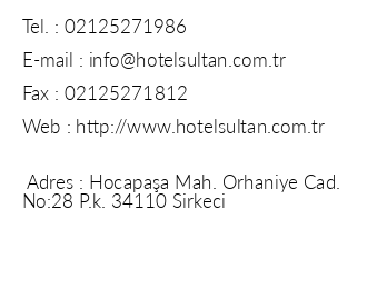 Hotel Sultan iletiim bilgileri
