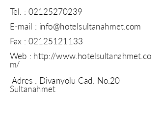 Hotel Sultanahmet iletiim bilgileri
