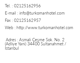 Turkoman Hotel iletiim bilgileri