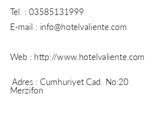 Hotel Valiente iletiim bilgileri