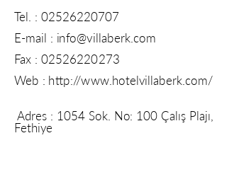 Hotel Villa Berk iletiim bilgileri