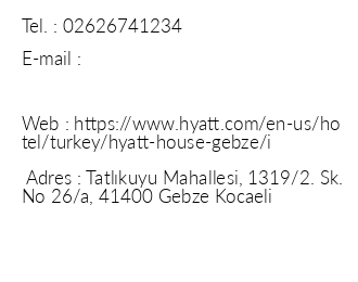 Hyatt House Gebze iletiim bilgileri
