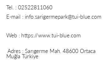 Tui Blue Sargerme Park iletiim bilgileri