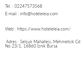 znik Eleia Hotel iletiim bilgileri