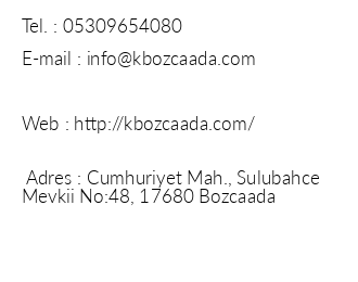 K Hotel Bozcaada iletiim bilgileri