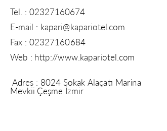 Kapari Hotel Alaat iletiim bilgileri