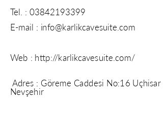 Karlk Cave Suite iletiim bilgileri