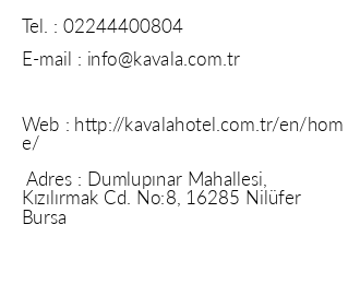 Kavala Hotel Bursa iletiim bilgileri