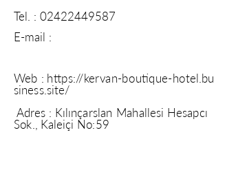 Kervan Boutique Hotel iletiim bilgileri
