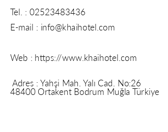 Khai Hotel Bodrum iletiim bilgileri