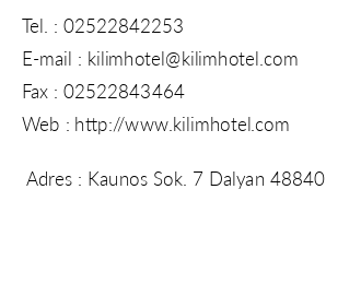 Kilim Hotel Dalyan iletiim bilgileri