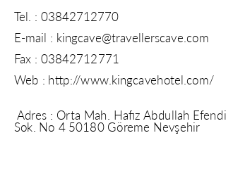 King Cave Hotel iletiim bilgileri